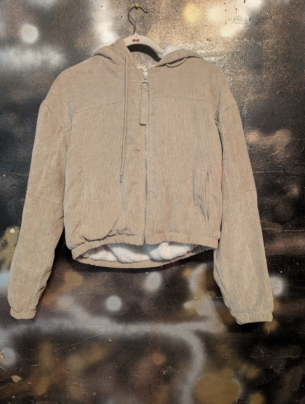 Ashley By 26 International Beige Corduroy Hooded Puffer Jacket